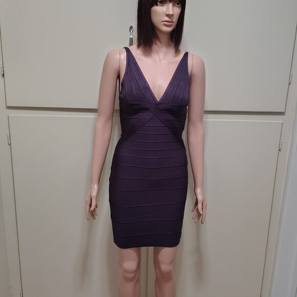 Rachael G. Stretch Violet Strappy V-Neck Dress with Front and Back Cutout - Picture 5 of 10
